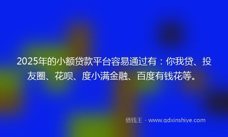 2025年的小额贷款平台容易通过有：你我贷、投友圈、花呗、度小满金融、百度有钱花等。