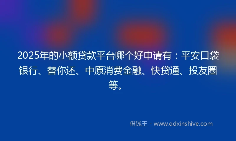 2025年的小额贷款平台哪个好申请有：平安口袋银行、替你还、中原消费金融、快贷通、投友圈等。