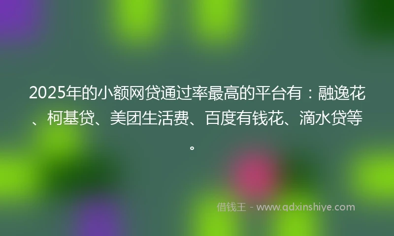 2025年的小额网贷通过率最高的平台有：融逸花、柯基贷、美团生活费、百度有钱花、滴水贷等。