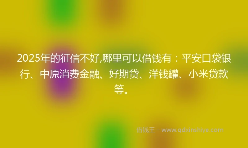 2025年的征信不好,哪里可以借钱有：平安口袋银行、中原消费金融、好期贷、洋钱罐、小米贷款等。