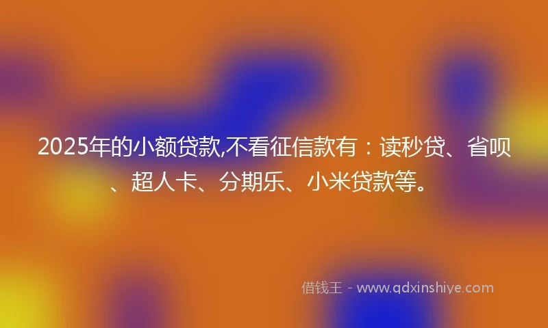 2025年的小额贷款,不看征信款有：读秒贷、省呗、超人卡、分期乐、小米贷款等。