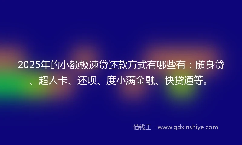 2025年的小额极速贷还款方式有哪些有：随身贷、超人卡、还呗、度小满金融、快贷通等。