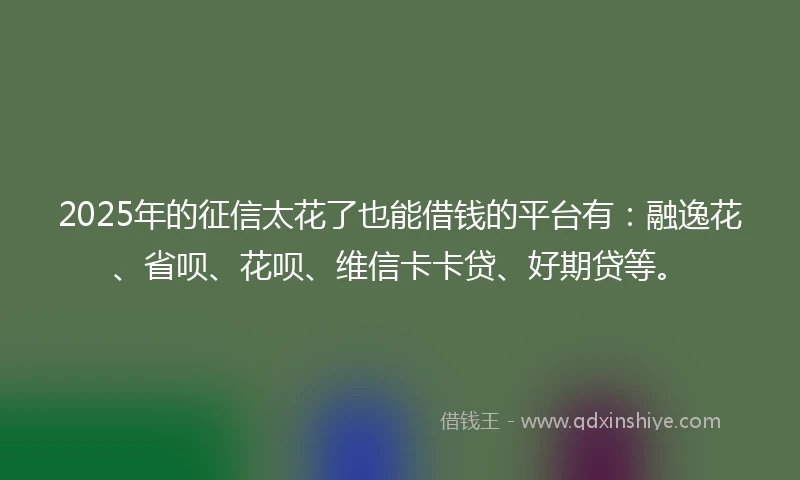2025年的征信太花了也能借钱的平台有：融逸花、省呗、花呗、维信卡卡贷、好期贷等。