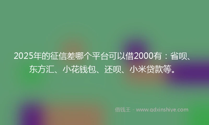 2025年的征信差哪个平台可以借2000有：省呗、东方汇、小花钱包、还呗、小米贷款等。