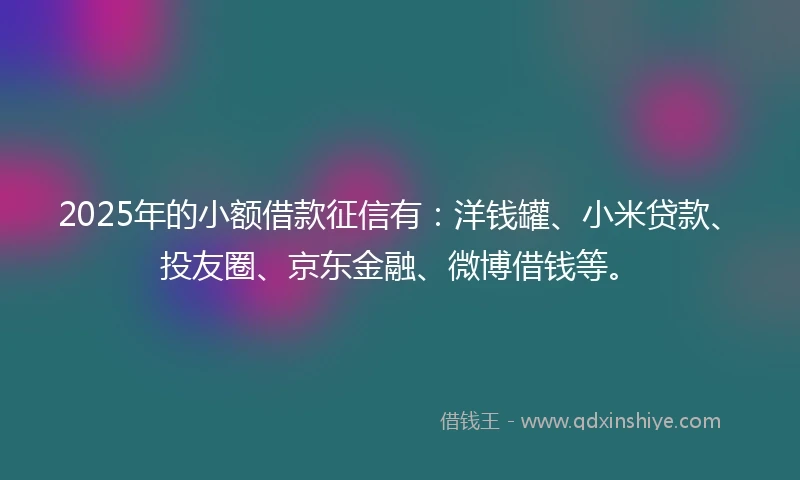 2025年的小额借款征信有：洋钱罐、小米贷款、投友圈、京东金融、微博借钱等。