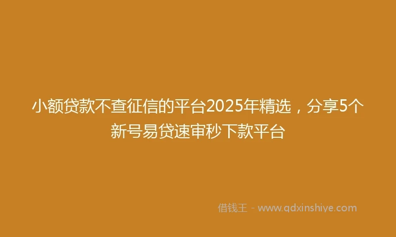小额贷款不查征信的平台2025年精选，分享5个新号易贷速审秒下款平台
