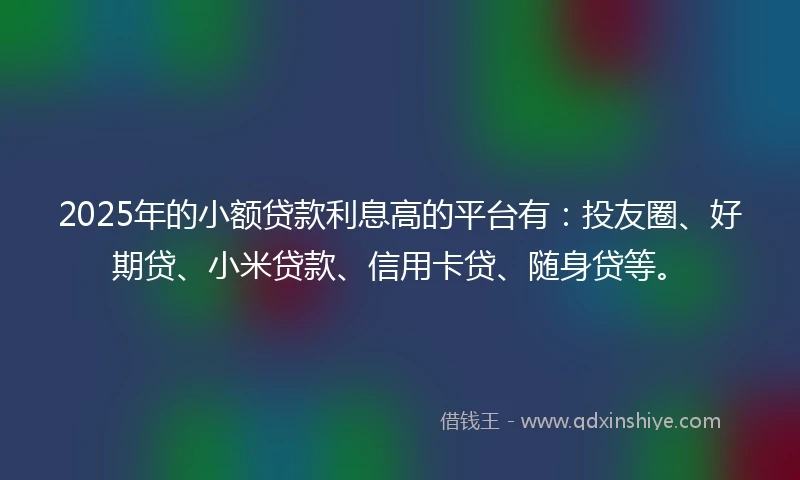 2025年的小额贷款利息高的平台有：投友圈、好期贷、小米贷款、信用卡贷、随身贷等。