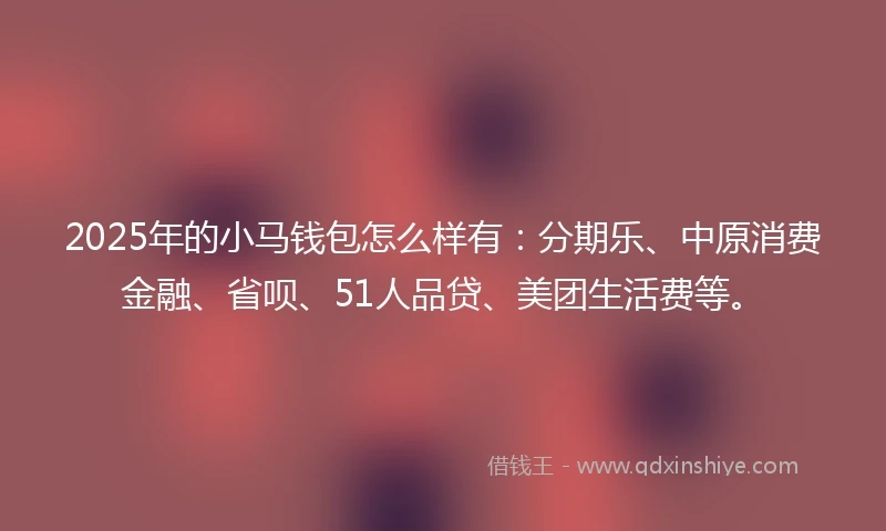 2025年的小马钱包怎么样有：分期乐、中原消费金融、省呗、51人品贷、美团生活费等。