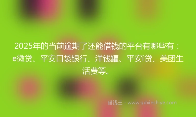 2025年的当前逾期了还能借钱的平台有哪些有：e微贷、平安口袋银行、洋钱罐、平安i贷、美团生活费等。