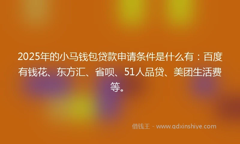 2025年的小马钱包贷款申请条件是什么有：百度有钱花、东方汇、省呗、51人品贷、美团生活费等。