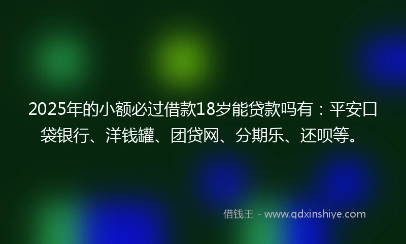 2025年的小额必过借款18岁能贷款吗有：平安口袋银行、洋钱罐、团贷网、分期乐、还呗等。