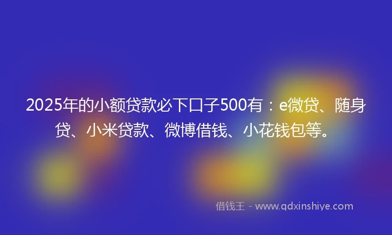 2025年的小额贷款必下口子500有：e微贷、随身贷、小米贷款、微博借钱、小花钱包等。