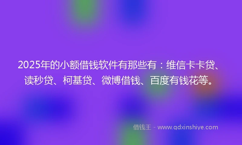 2025年的小额借钱软件有那些有：维信卡卡贷、读秒贷、柯基贷、微博借钱、百度有钱花等。