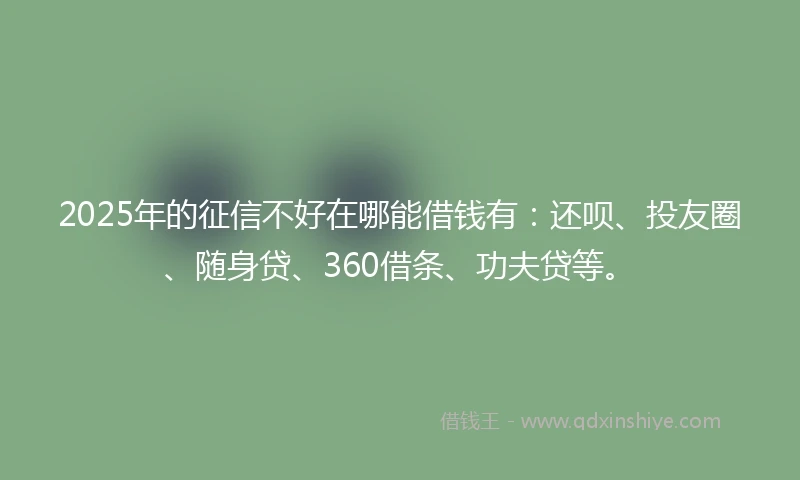 2025年的征信不好在哪能借钱有:还呗、投友圈、随身贷、360借条、功夫贷等。
