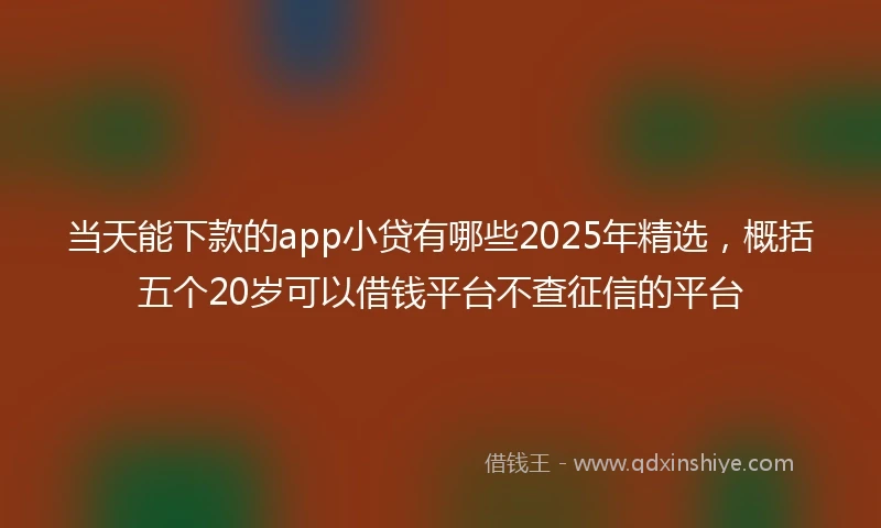 当天能下款的app小贷有哪些2025年精选，概括五个20岁可以借钱平台不查征信的平台