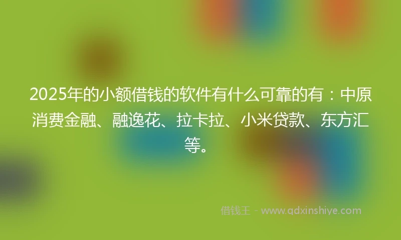 2025年的小额借钱的软件有什么可靠的有：中原消费金融、融逸花、拉卡拉、小米贷款、东方汇等。