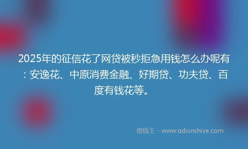 2025年的征信花了网贷被秒拒急用钱怎么办呢有：安逸花、中原消费金融、好期贷、功夫贷、百度有钱花等。
