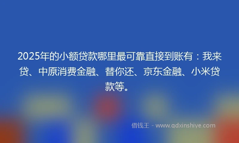 2025年的小额贷款哪里最可靠直接到账有：我来贷、中原消费金融、替你还、京东金融、小米贷款等。