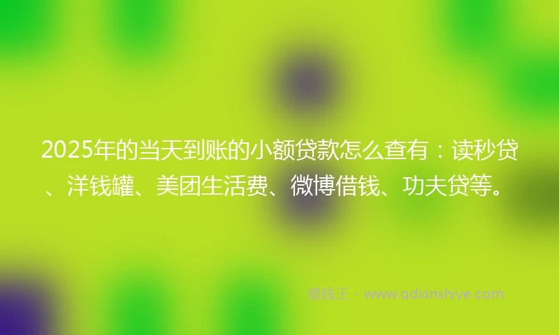 2025年的当天到账的小额贷款怎么查有：读秒贷、洋钱罐、美团生活费、微博借钱、功夫贷等。