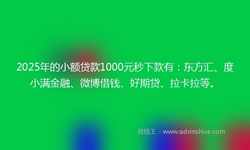 2025年的小额贷款1000元秒下款有：东方汇、度小满金融、微博借钱、好期贷、拉卡拉等。