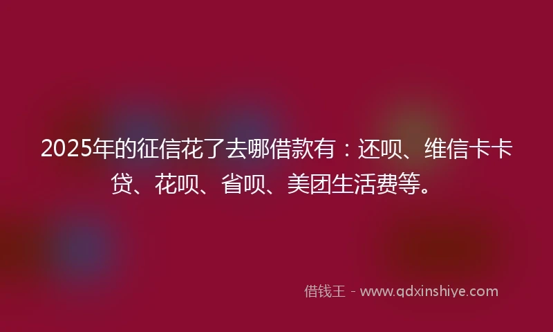 2025年的征信花了去哪借款有：还呗、维信卡卡贷、花呗、省呗、美团生活费等。