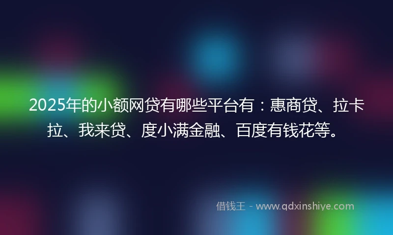 2025年的小额网贷有哪些平台有：惠商贷、拉卡拉、我来贷、度小满金融、百度有钱花等。