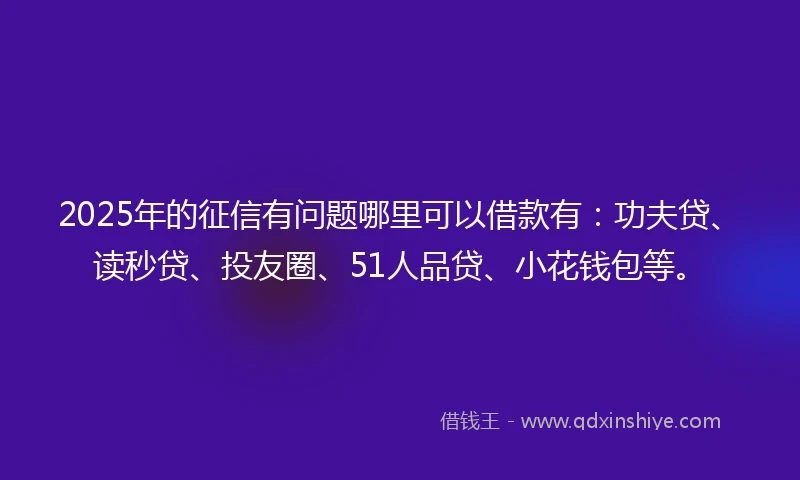 2025年的征信有问题哪里可以借款有：功夫贷、读秒贷、投友圈、51人品贷、小花钱包等。