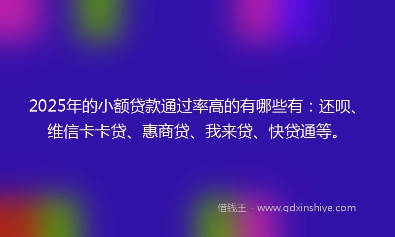 2025年的小额贷款通过率高的有哪些有：还呗、维信卡卡贷、惠商贷、我来贷、快贷通等。