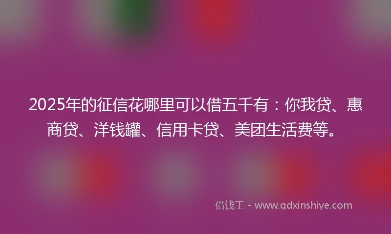 2025年的征信花哪里可以借五千有：你我贷、惠商贷、洋钱罐、信用卡贷、美团生活费等。