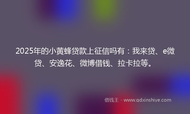 2025年的小黄蜂贷款上征信吗有：我来贷、e微贷、安逸花、微博借钱、拉卡拉等。