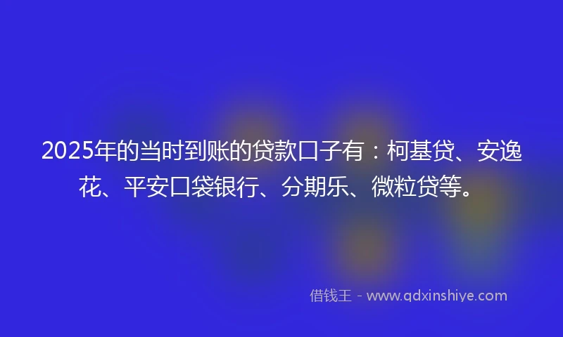 2025年的当时到账的贷款口子有：柯基贷、安逸花、平安口袋银行、分期乐、微粒贷等。