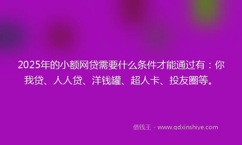 2025年的小额网贷需要什么条件才能通过有：你我贷、人人贷、洋钱罐、超人卡、投友圈等。