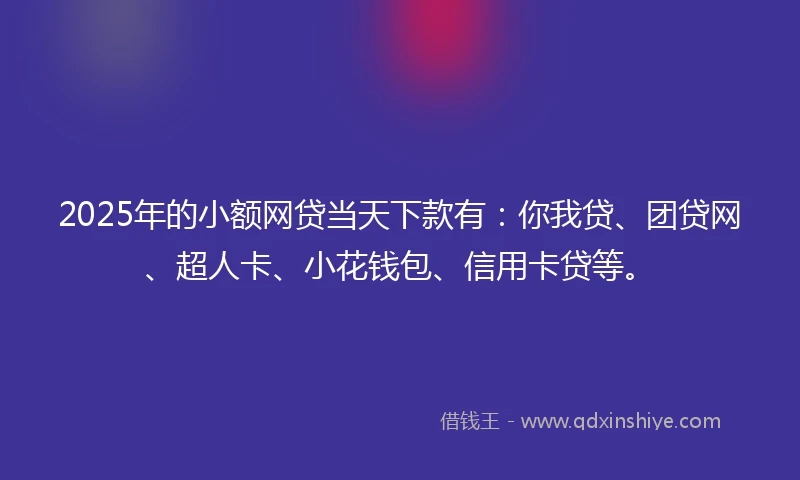 2025年的小额网贷当天下款有：你我贷、团贷网、超人卡、小花钱包、信用卡贷等。