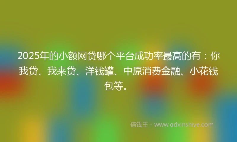 2025年的小额网贷哪个平台成功率最高的有：你我贷、我来贷、洋钱罐、中原消费金融、小花钱包等。