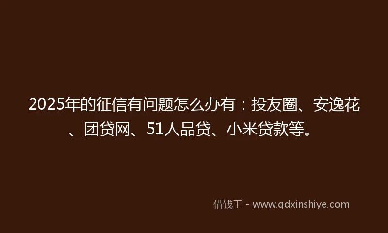 2025年的征信有问题怎么办有：投友圈、安逸花、团贷网、51人品贷、小米贷款等。