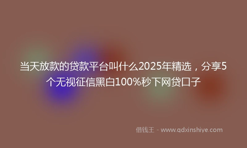 当天放款的贷款平台叫什么2025年精选，分享5个无视征信黑白100%秒下网贷口子
