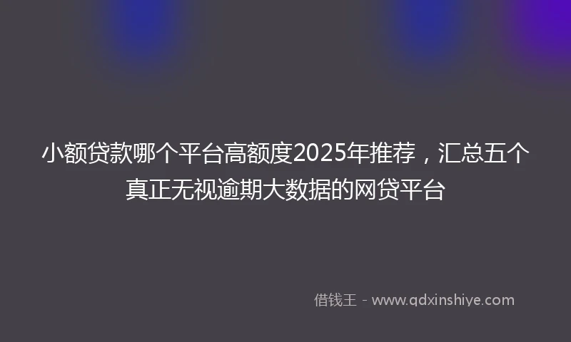 小额贷款哪个平台高额度2025年推荐，汇总五个真正无视逾期大数据的网贷平台