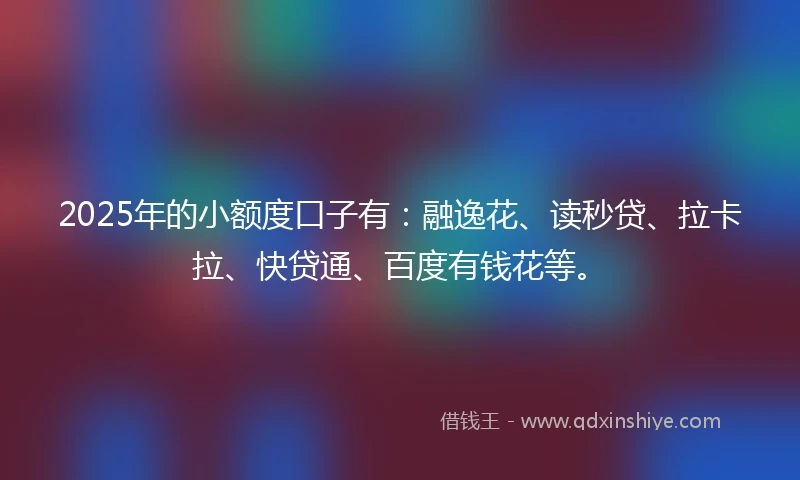 2025年的小额度口子有：融逸花、读秒贷、拉卡拉、快贷通、百度有钱花等。