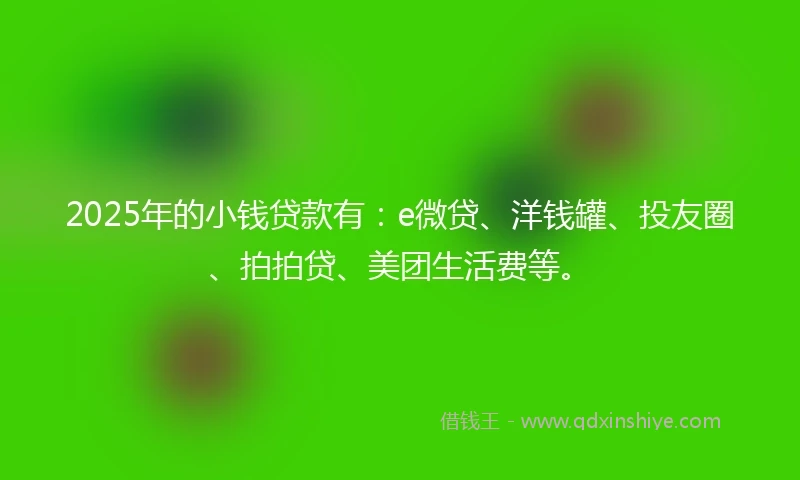 2025年的小钱贷款有：e微贷、洋钱罐、投友圈、拍拍贷、美团生活费等。