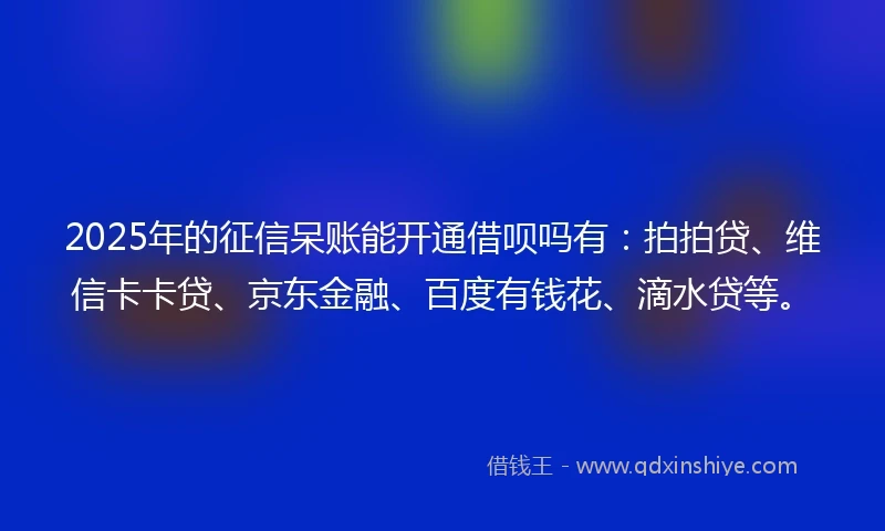 2025年的征信呆账能开通借呗吗有:拍拍贷、维信卡卡贷、京东金融、百度有钱花、滴水贷等。