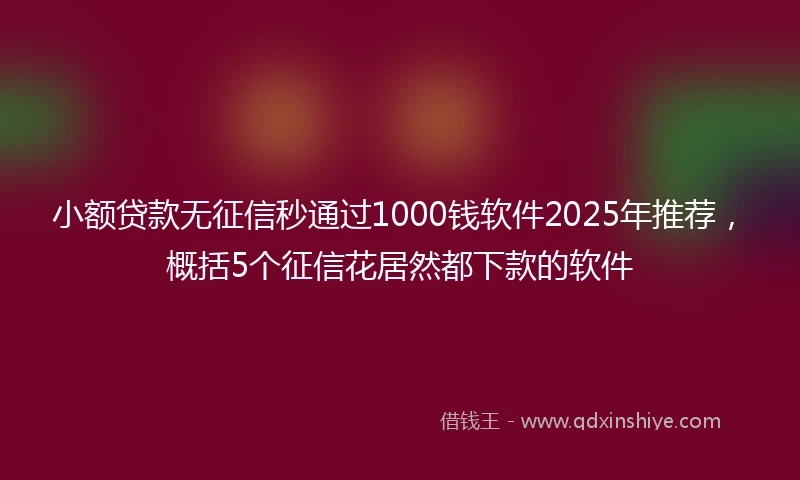 小额贷款无征信秒通过1000钱软件2025年推荐，概括5个征信花居然都下款的软件