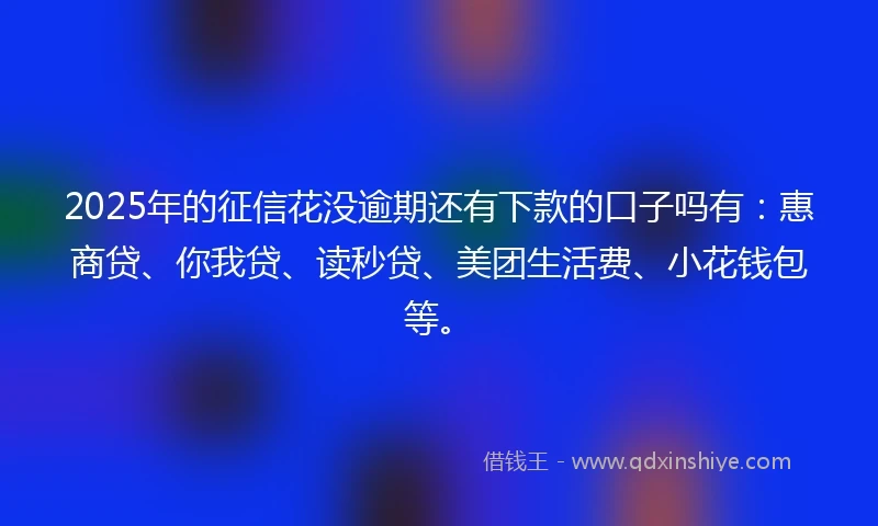 2025年的征信花没逾期还有下款的口子吗有：惠商贷、你我贷、读秒贷、美团生活费、小花钱包等。