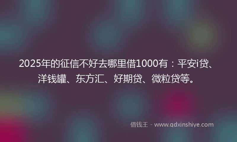 2025年的征信不好去哪里借1000有：平安i贷、洋钱罐、东方汇、好期贷、微粒贷等。