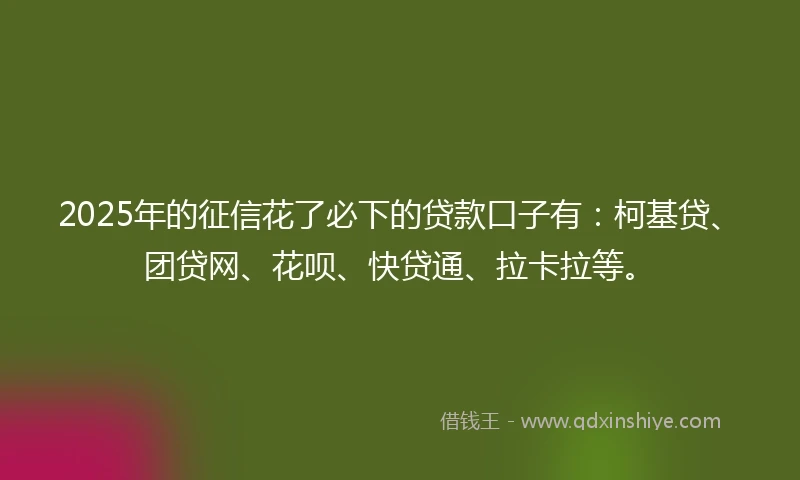 2025年的征信花了必下的贷款口子有：柯基贷、团贷网、花呗、快贷通、拉卡拉等。