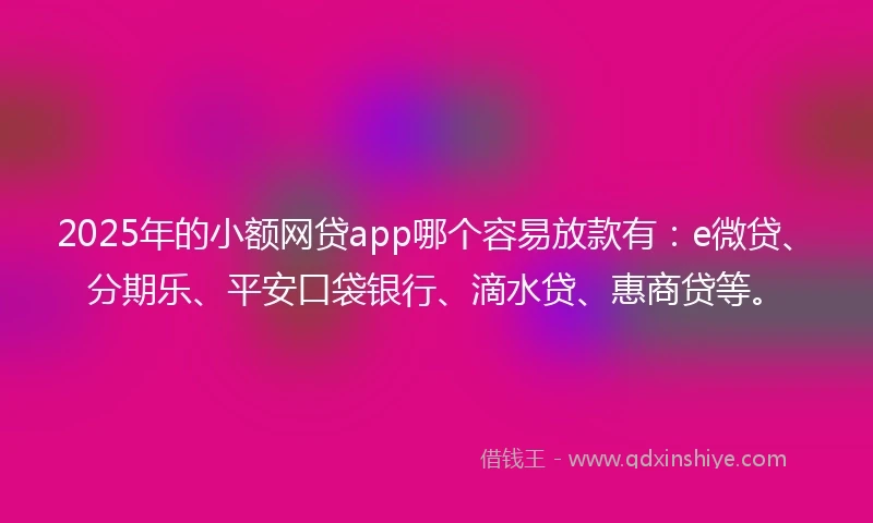 2025年的小额网贷app哪个容易放款有：e微贷、分期乐、平安口袋银行、滴水贷、惠商贷等。
