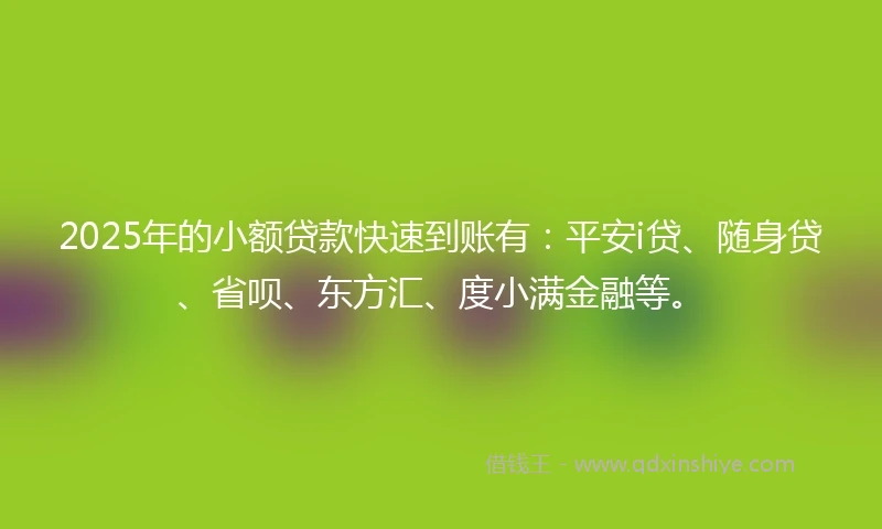 2025年的小额贷款快速到账有:平安i贷、随身贷、省呗、东方汇、度小满金融等。