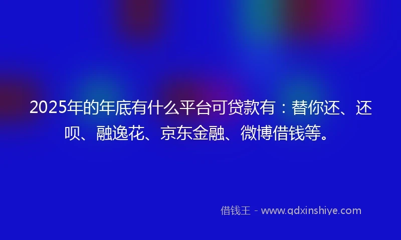 2025年的年底有什么平台可贷款有：替你还、还呗、融逸花、京东金融、微博借钱等。