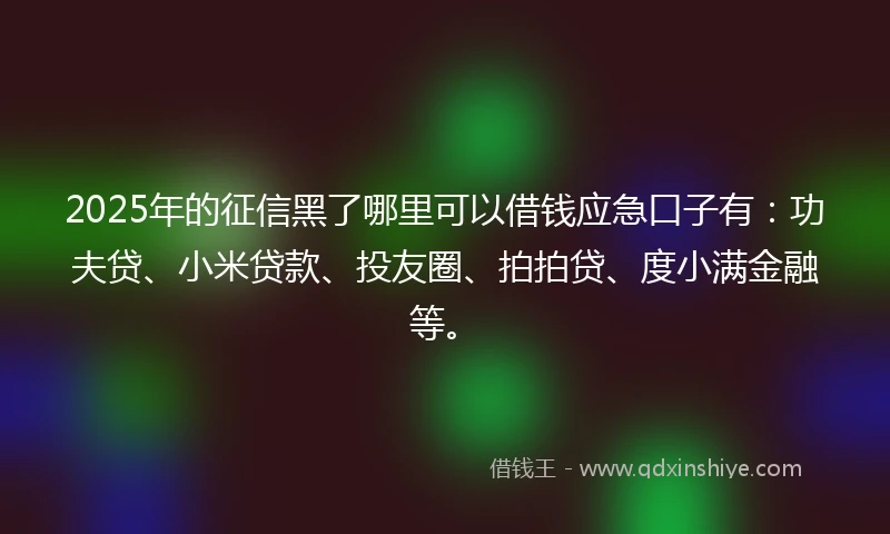 2025年的征信黑了哪里可以借钱应急口子有：功夫贷、小米贷款、投友圈、拍拍贷、度小满金融等。