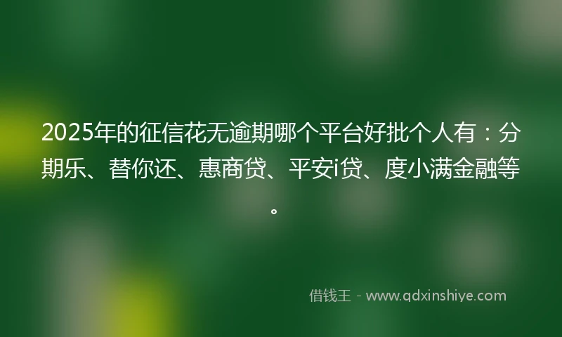 2025年的征信花无逾期哪个平台好批个人有：分期乐、替你还、惠商贷、平安i贷、度小满金融等。