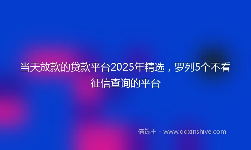 当天放款的贷款平台2025年精选，罗列5个不看征信查询的平台